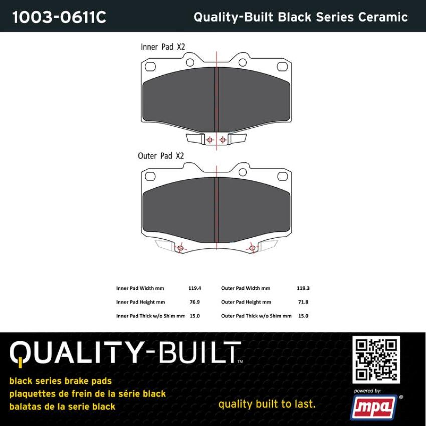MPA 1003-0611C Quality-Built Black Series Ceramic Brake Pads w/ Hardware