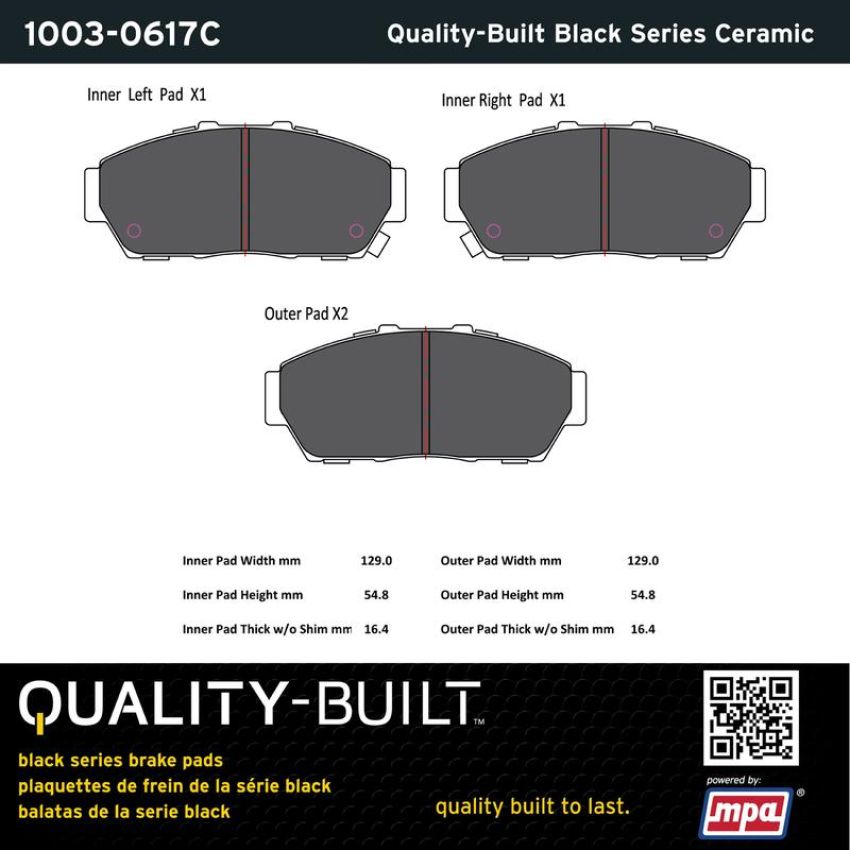 MPA 1003-0617C Quality-Built Black Series Ceramic Brake Pads w/ Hardware