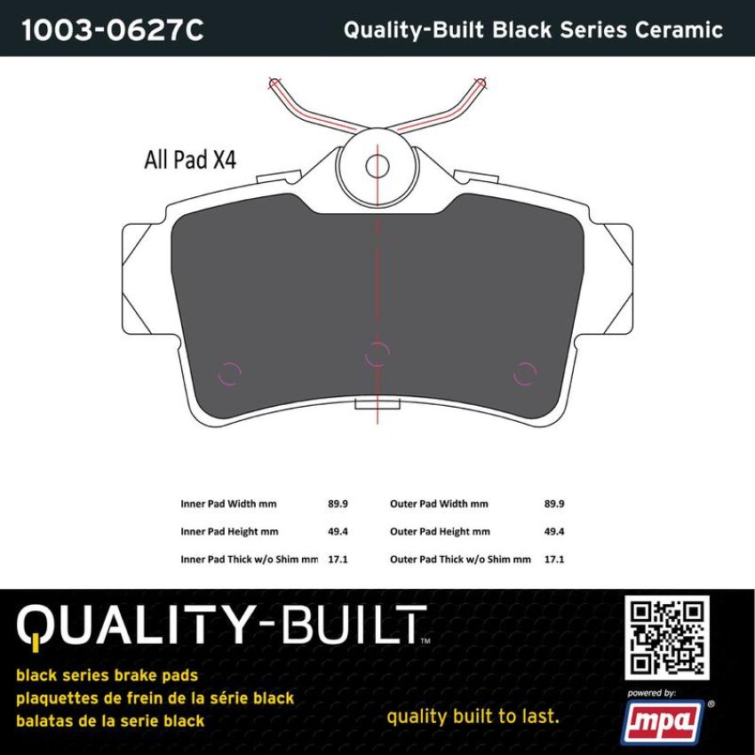 MPA 1003-0627C Quality-Built Black Series Ceramic Brake Pads w/ Hardware