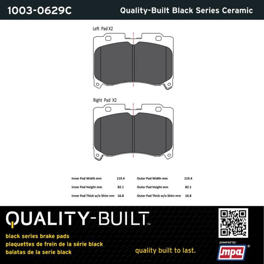 MPA 1003-0629C Quality-Built Black Series Ceramic Brake Pads