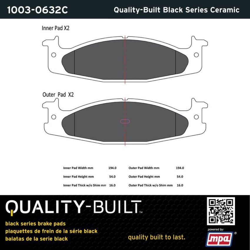MPA 1003-0632C Quality-Built Black Series Ceramic Brake Pads w/ Hardware