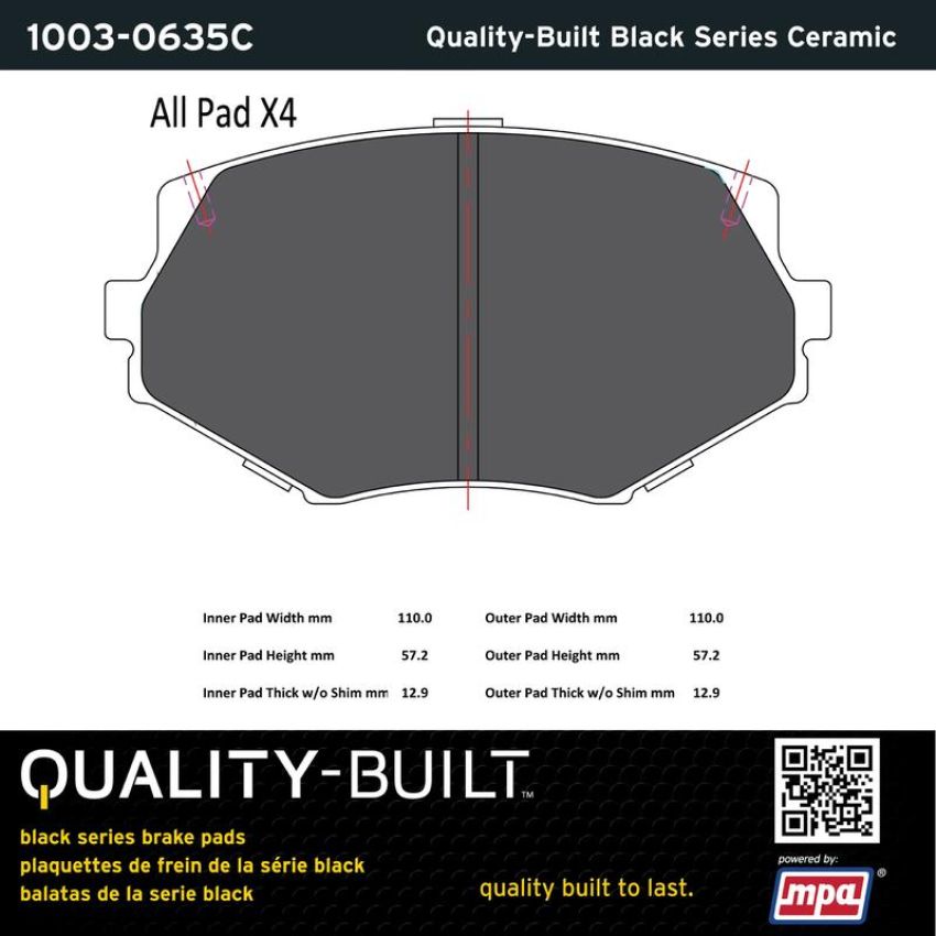 MPA 1003-0635C Quality-Built Black Series Ceramic Brake Pads w/ Hardware