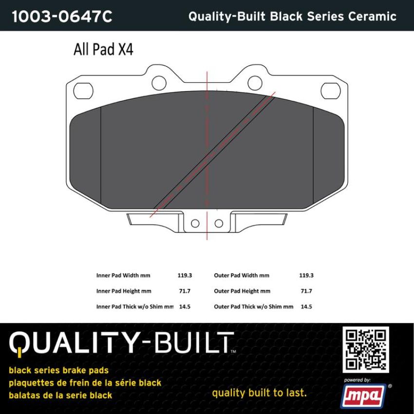 MPA 1003-0647C Quality-Built Black Series Ceramic Brake Pads w/ Hardware