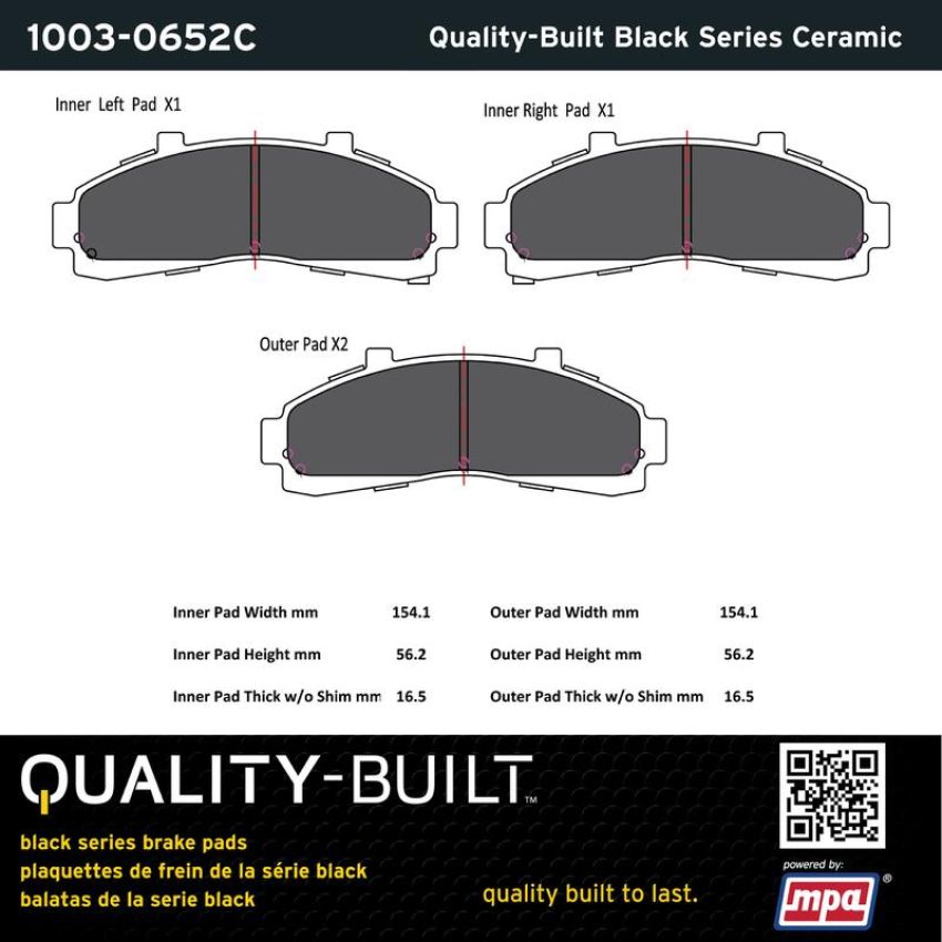 MPA 1003-0652C Quality-Built Black Series Ceramic Brake Pads w/ Hardware