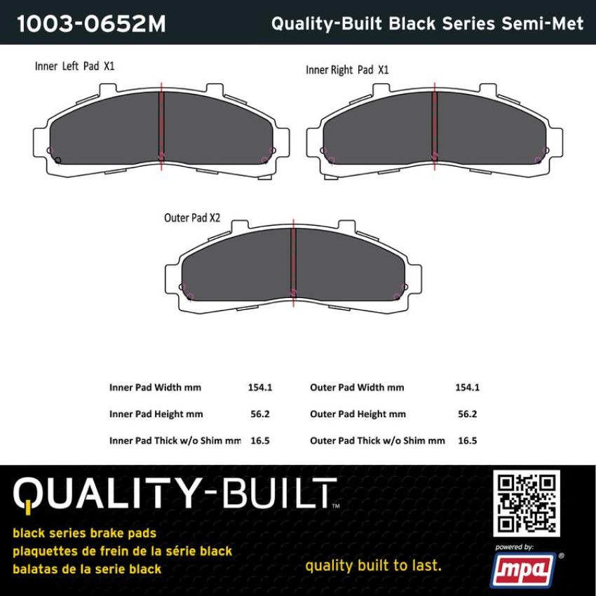 MPA 1003-0652M Quality-Built Black Series Semi-Metallic Brake Pads