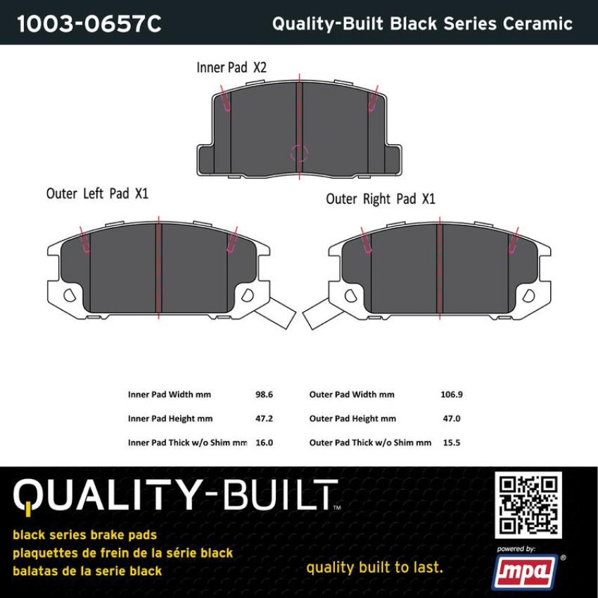 MPA 1003-0657C Quality-Built Black Series Ceramic Brake Pads w/ Hardware