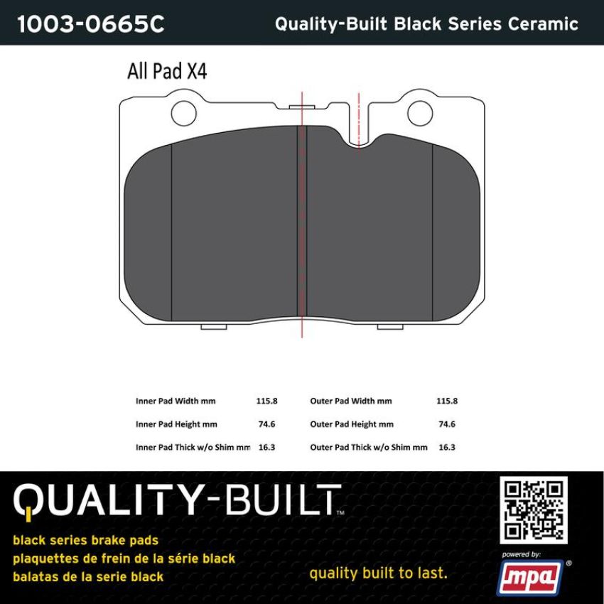 MPA 1003-0665C Quality-Built Black Series Ceramic Brake Pads w/ Hardware