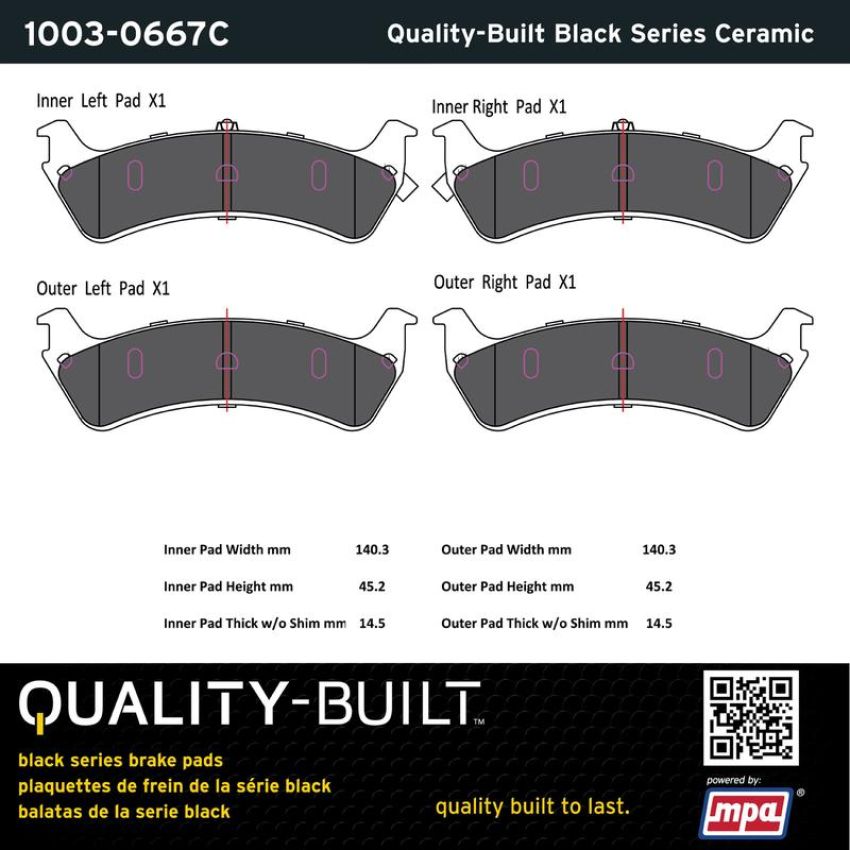 MPA 1003-0667C Quality-Built Black Series Ceramic Brake Pads w/ Hardware