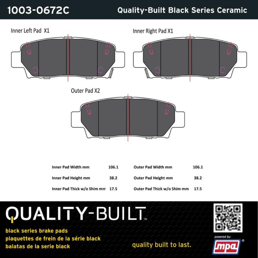 MPA 1003-0672C Quality-Built Black Series Ceramic Brake Pads w/ Hardware