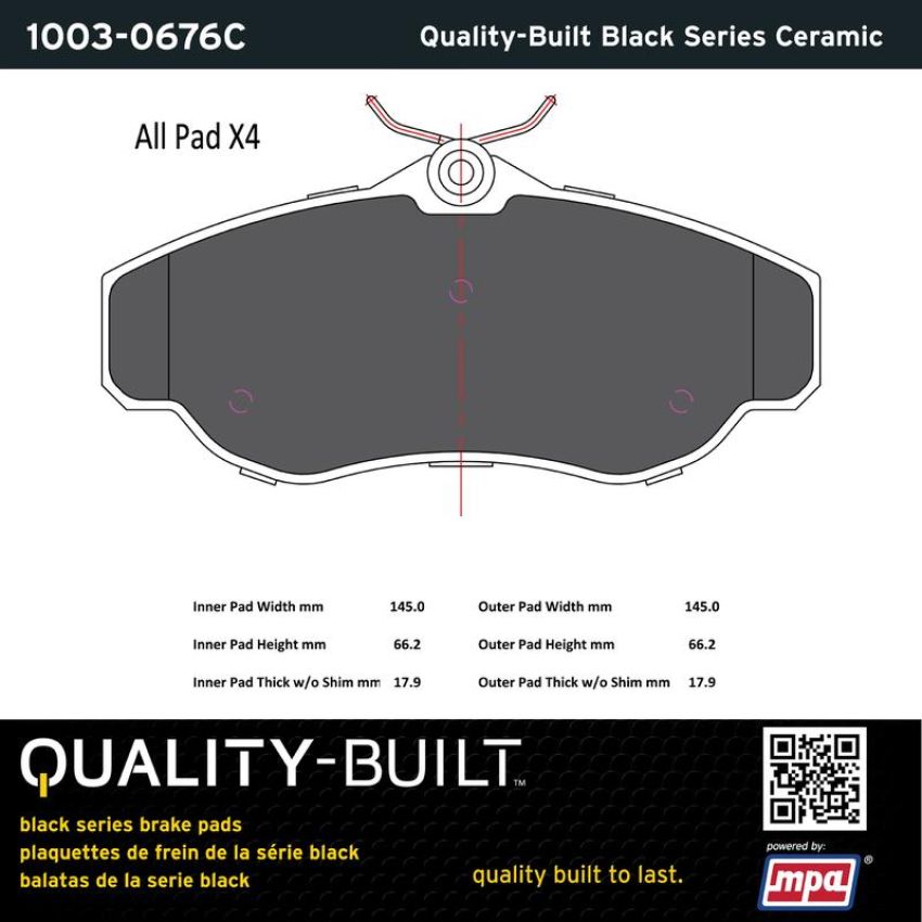 MPA 1003-0676C Quality-Built Black Series Ceramic Brake Pads w/ Hardware