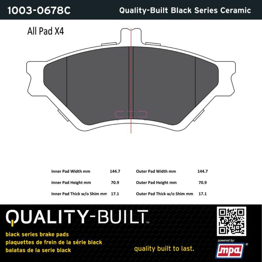 MPA 1003-0678C Quality-Built Black Series Ceramic Brake Pads w/ Hardware