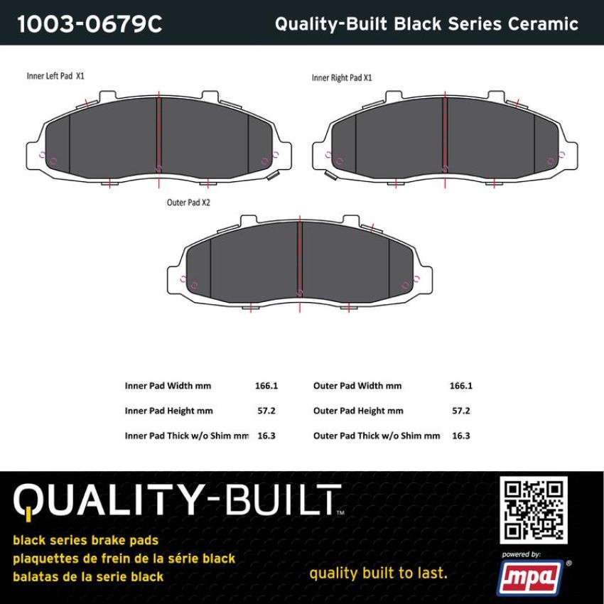 MPA 1003-0679C Quality-Built Black Series Ceramic Brake Pads w/ Hardware