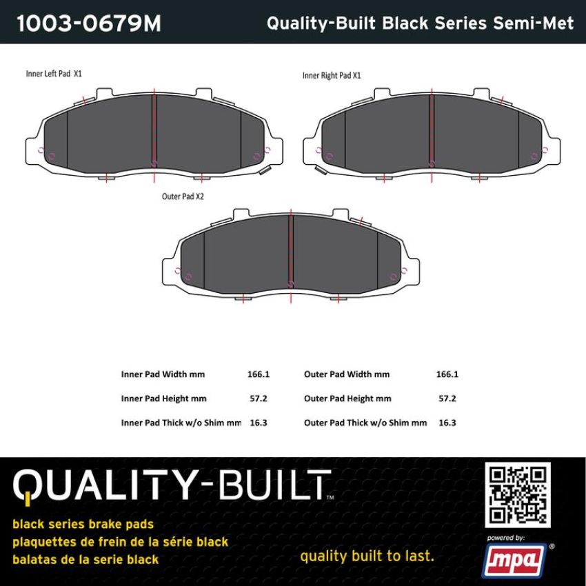 MPA 1003-0679M Quality-Built Black Series Semi-Metallic Brake Pads