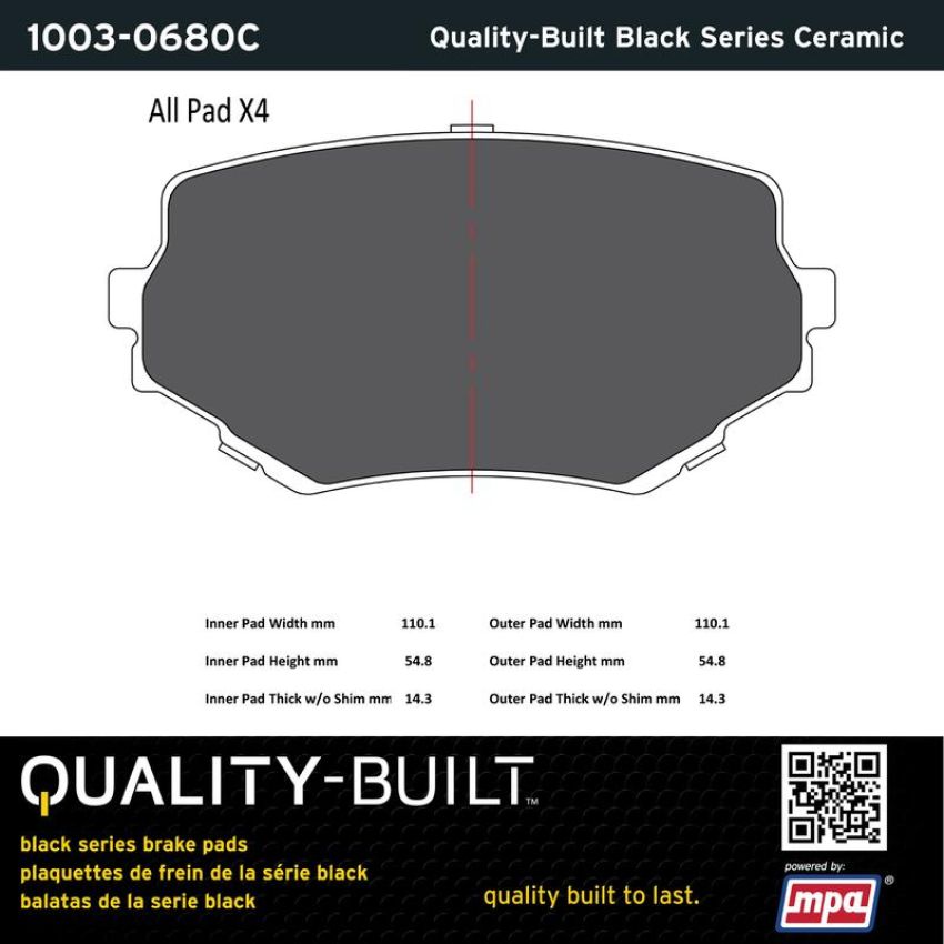 MPA 1003-0680C Quality-Built Black Series Ceramic Brake Pads w/ Hardware