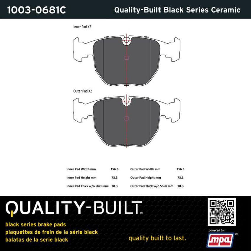 MPA 1003-0681C Quality-Built Black Series Ceramic Brake Pads w/ Hardware