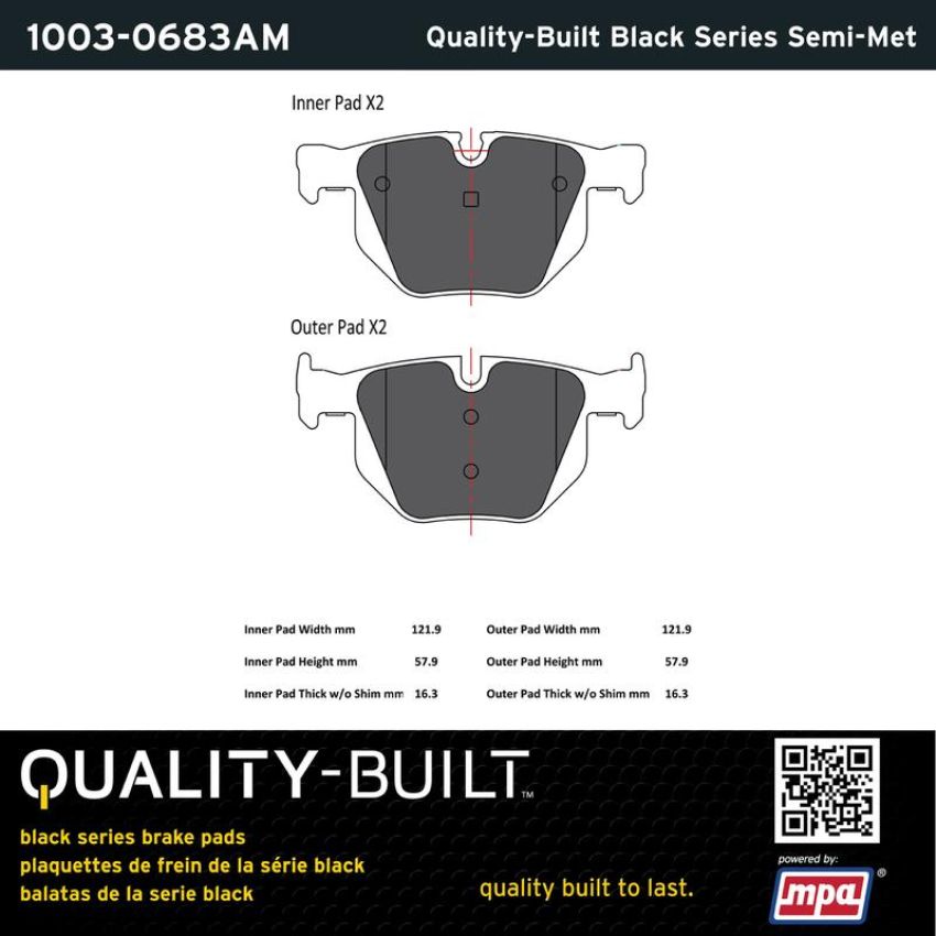 MPA 1003-0683AM Quality-Built Black Series Semi-Metallic Brake Pads w/ Hardware