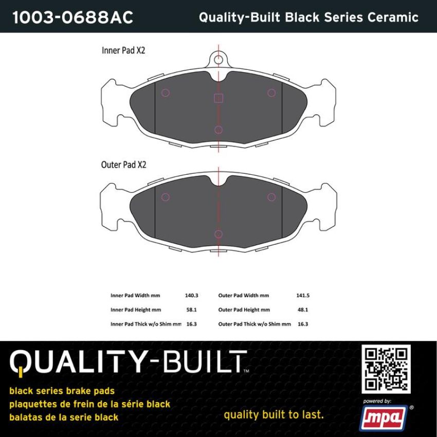 MPA 1003-0688AC Quality-Built Black Series Ceramic Brake Pads w/ Hardware