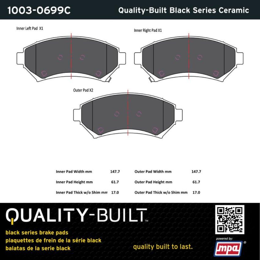 MPA 1003-0699C Quality-Built Black Series Ceramic Brake Pads w/ Hardware