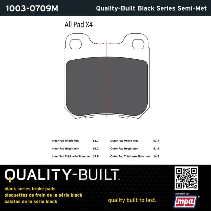 MPA 1003-0709M Quality-Built Black Series Semi-Metallic Brake Pads w/ Hardware