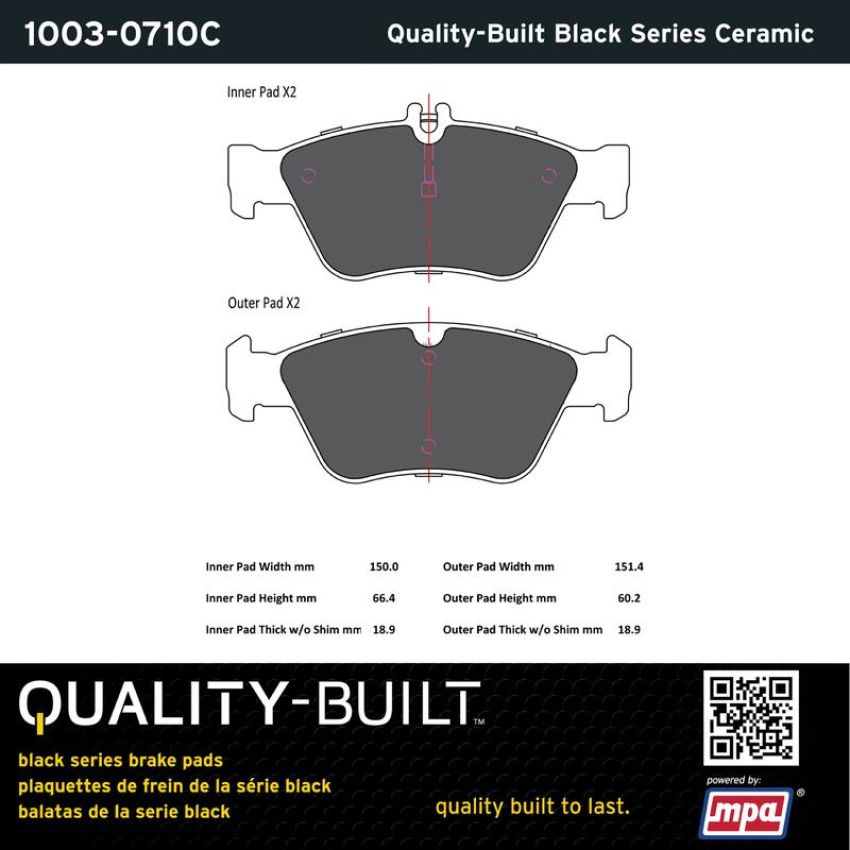 MPA 1003-0710C Quality-Built Black Series Ceramic Brake Pads w/ Hardware