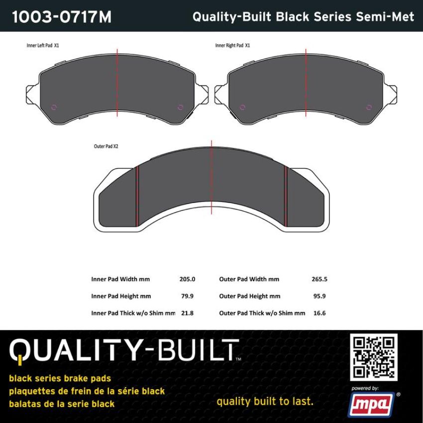 MPA 1003-0717M Quality-Built Black Series Semi-Metallic Brake Pads