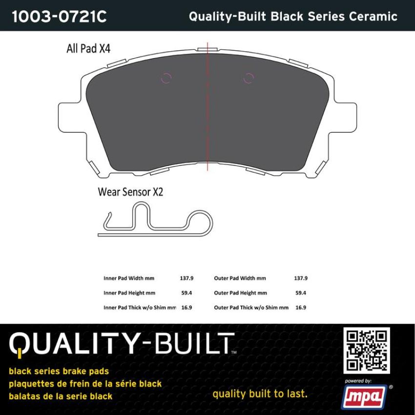 MPA 1003-0721C Quality-Built Black Series Ceramic Brake Pads w/ Hardware