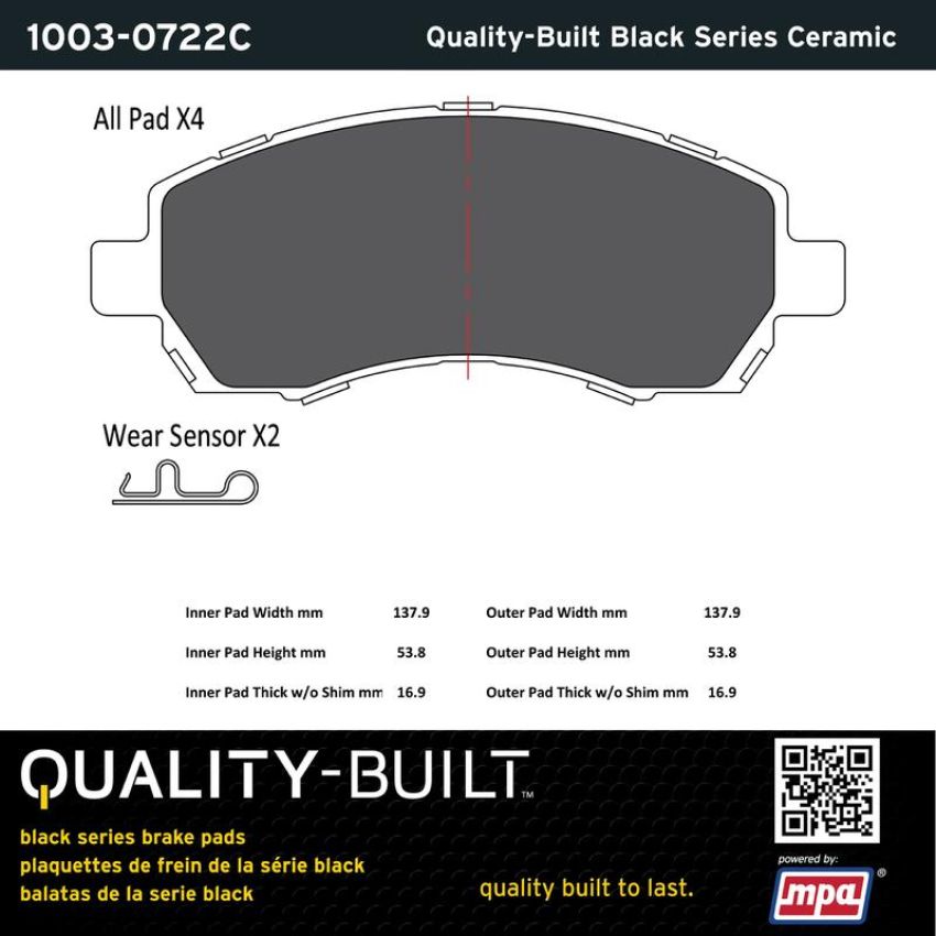 MPA 1003-0722C Quality-Built Black Series Ceramic Brake Pads w/ Hardware