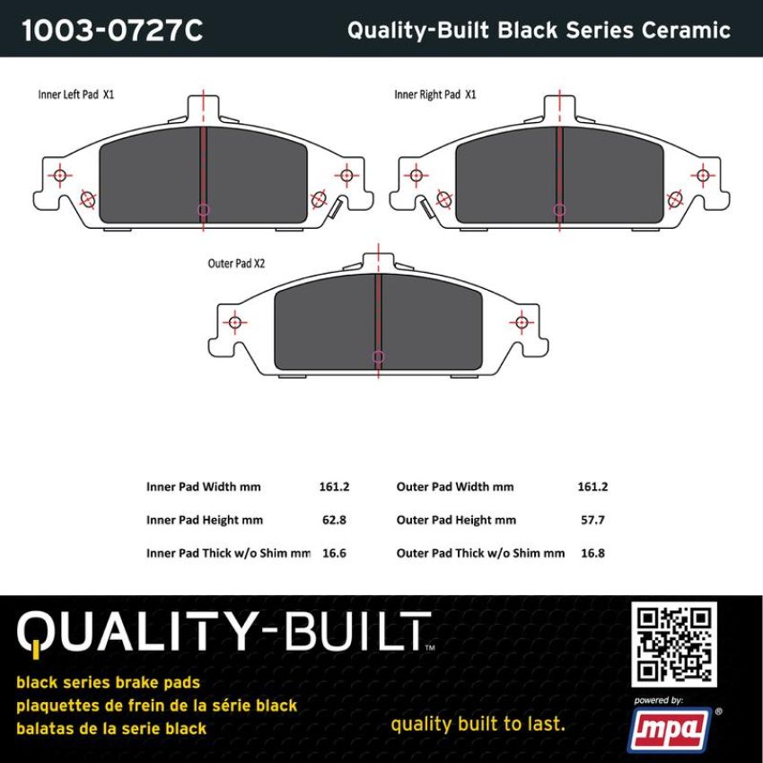 MPA 1003-0727C Quality-Built Black Series Ceramic Brake Pads w/ Hardware
