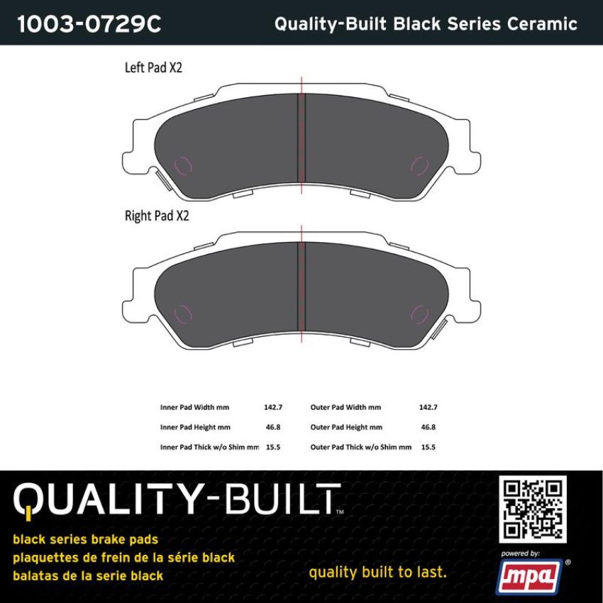 MPA 1003-0729C Quality-Built Black Series Ceramic Brake Pads w/ Hardware