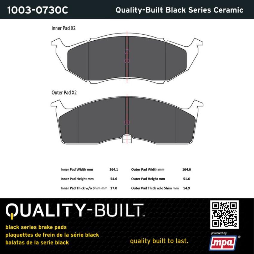MPA 1003-0730C Quality-Built Black Series Ceramic Brake Pads w/ Hardware
