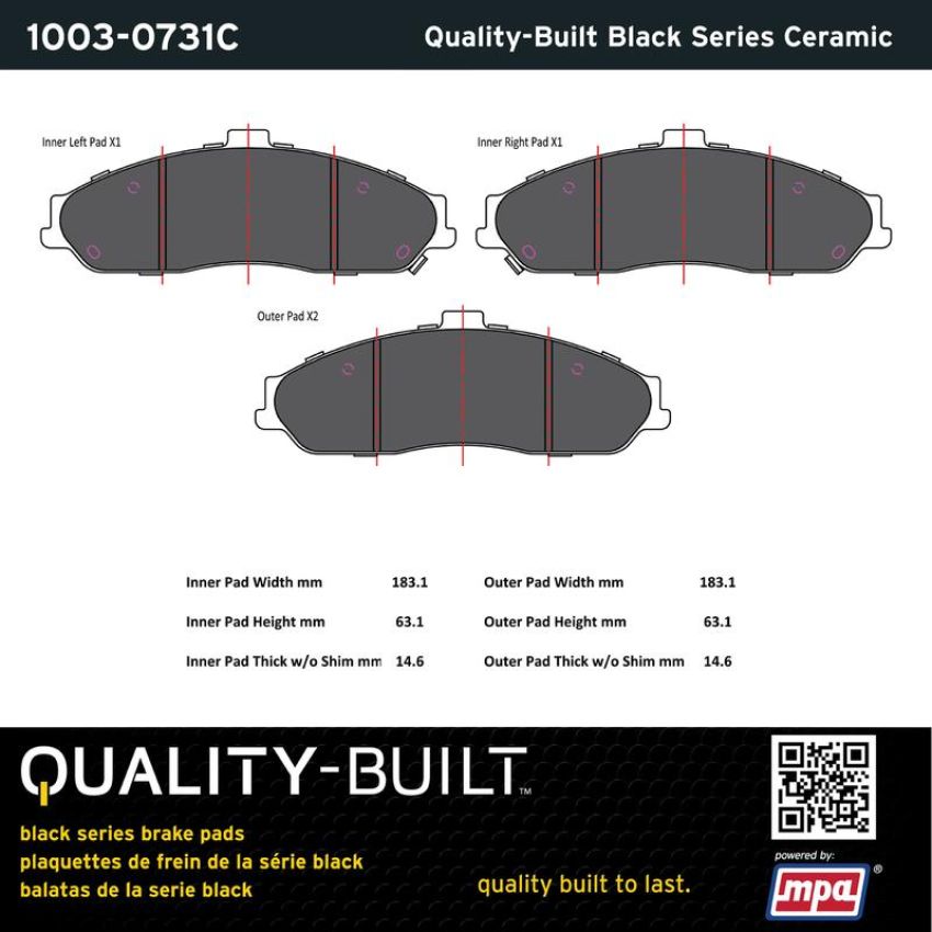 MPA 1003-0731C Quality-Built Black Series Ceramic Brake Pads w/ Hardware