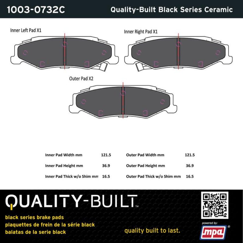 MPA 1003-0732C Quality-Built Black Series Ceramic Brake Pads w/ Hardware