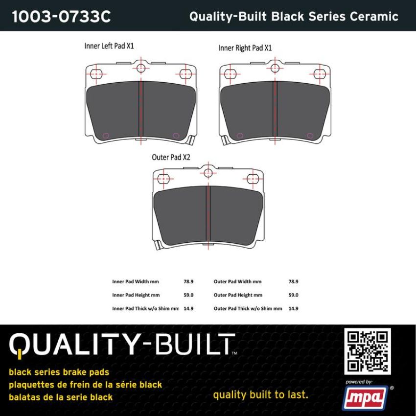 MPA 1003-0733C Quality-Built Black Series Ceramic Brake Pads w/ Hardware