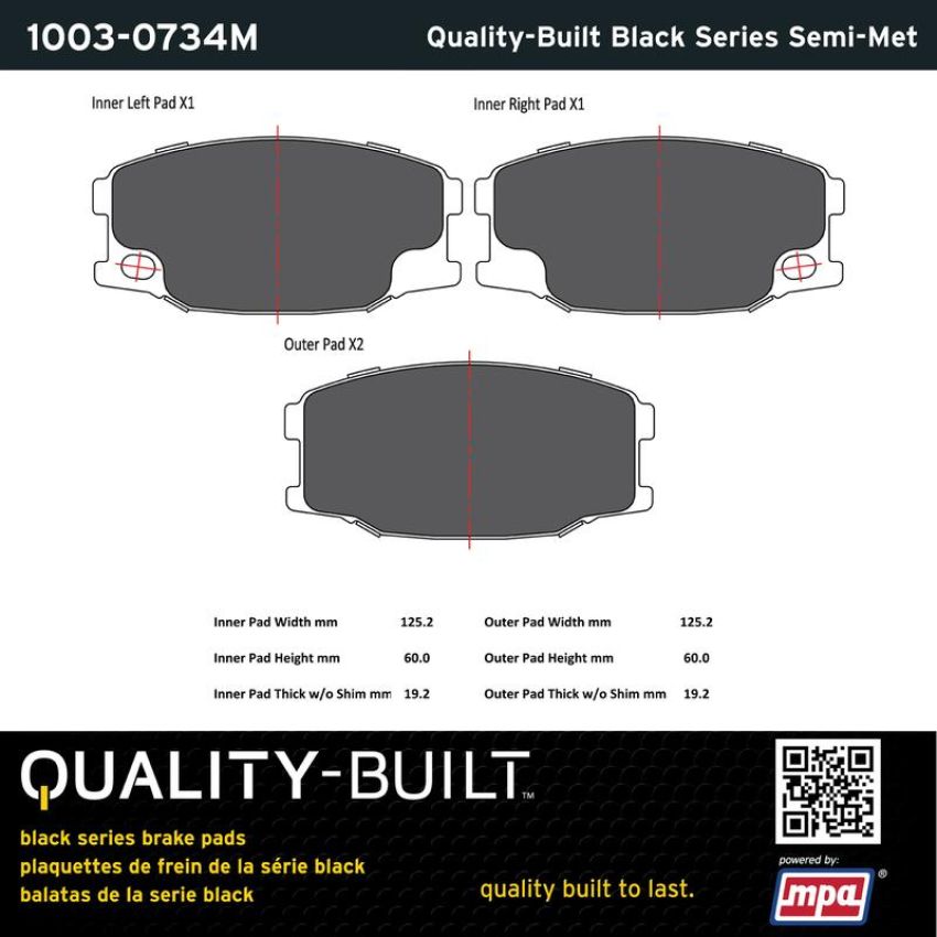 MPA 1003-0734M Quality-Built Black Series Semi-Metallic Brake Pads