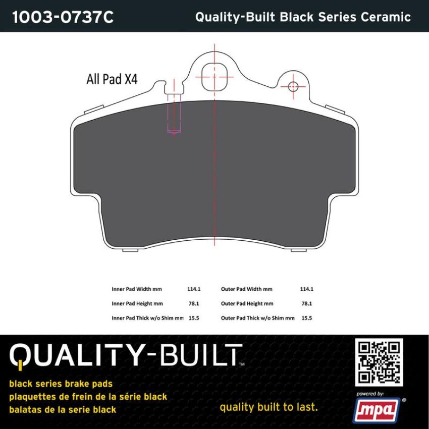 MPA 1003-0737C Quality-Built Black Series Ceramic Brake Pads w/ Hardware