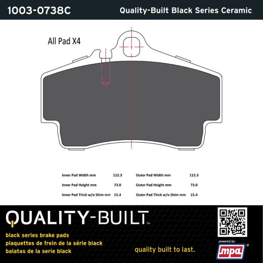 MPA 1003-0738C Quality-Built Black Series Ceramic Brake Pads w/ Hardware