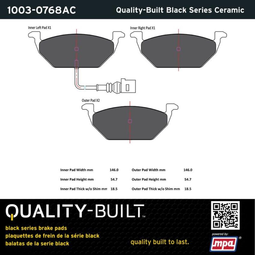 MPA 1003-0768AC Quality-Built Black Series Ceramic Brake Pads w/ Hardware