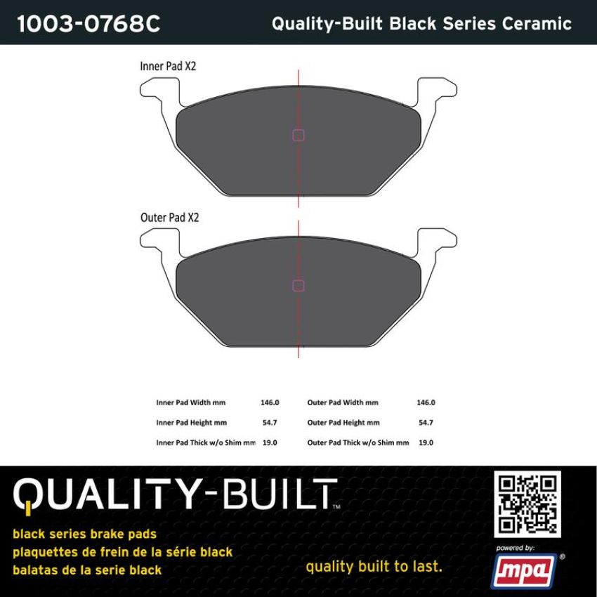 MPA 1003-0768C Quality-Built Black Series Ceramic Brake Pads w/ Hardware