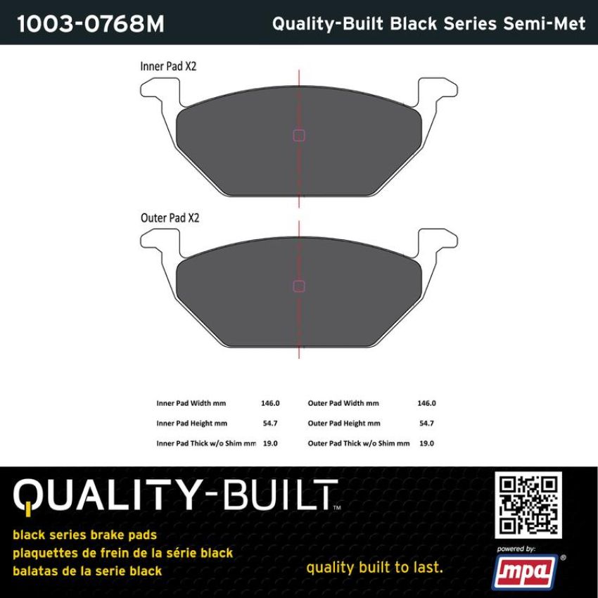 MPA 1003-0768M Quality-Built Black Series Semi-Metallic Brake Pads w/ Hardware