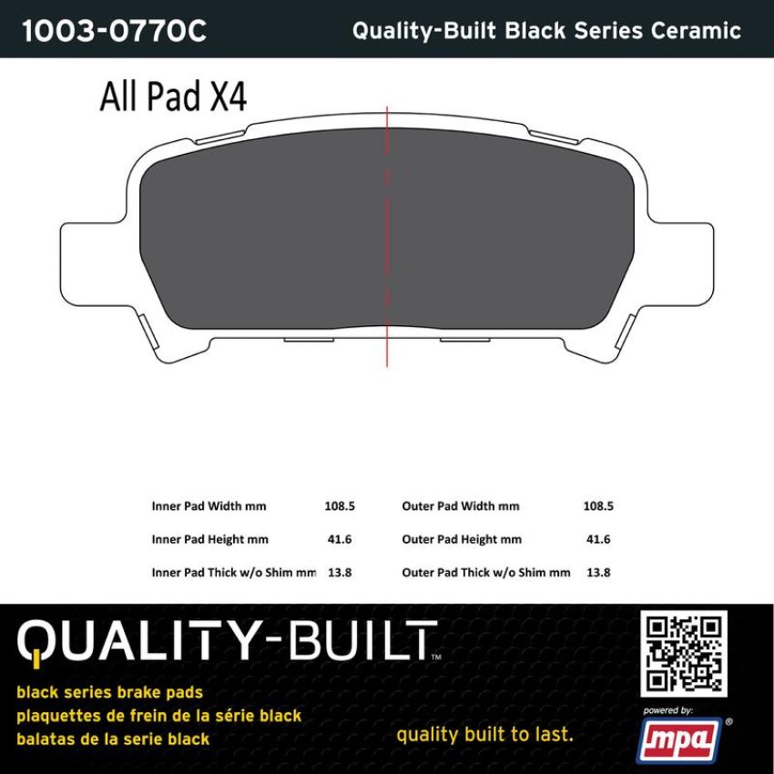 MPA 1003-0770C Quality-Built Black Series Ceramic Brake Pads w/ Hardware