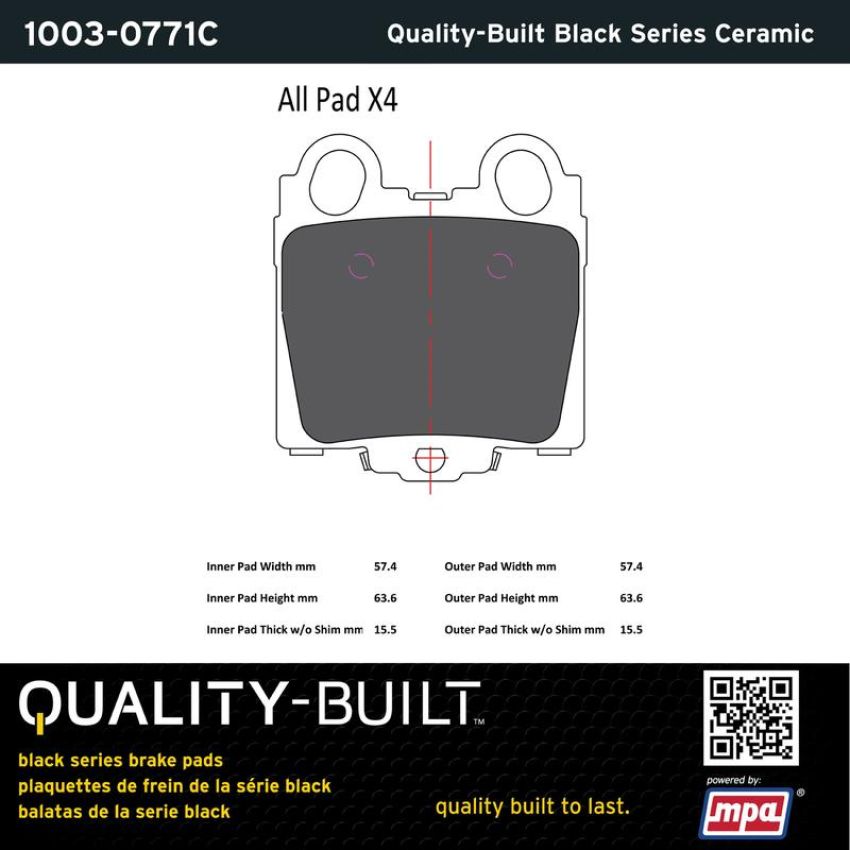 MPA 1003-0771C Quality-Built Black Series Ceramic Brake Pads w/ Hardware