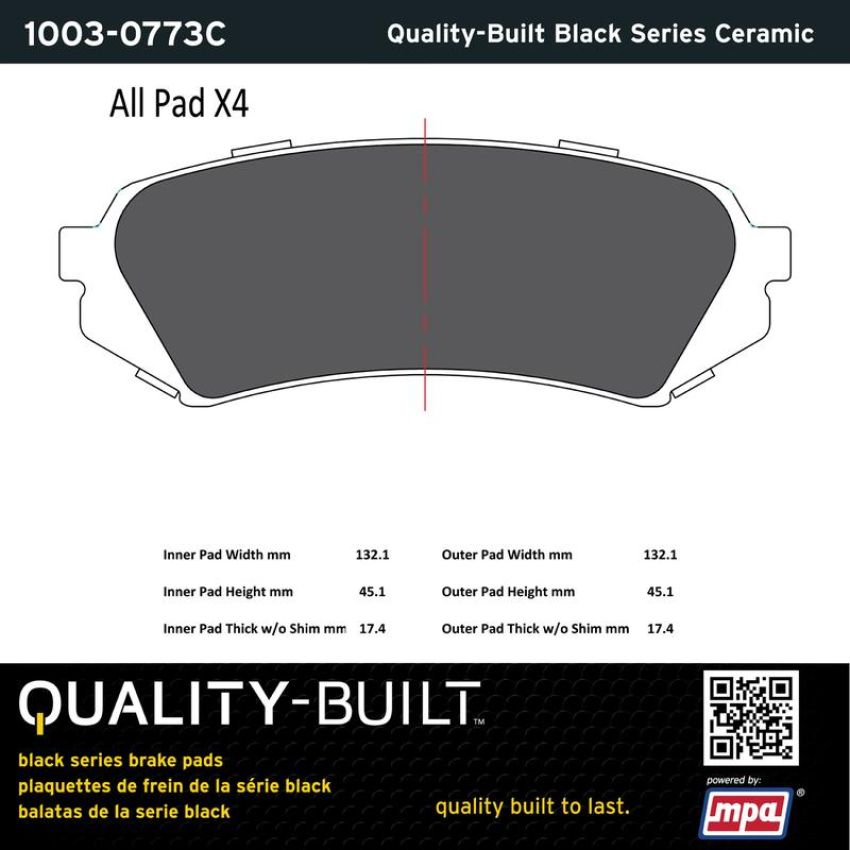 MPA 1003-0773C Quality-Built Black Series Ceramic Brake Pads w/ Hardware