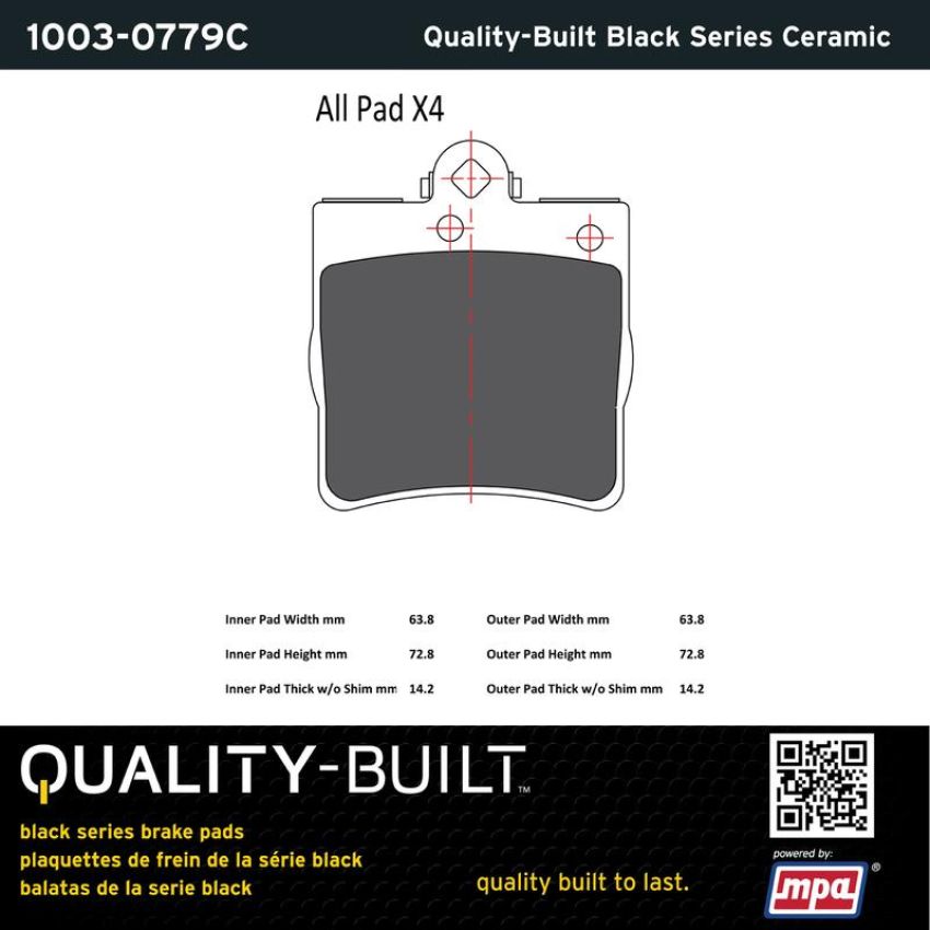 MPA 1003-0779C Quality-Built Black Series Ceramic Brake Pads w/ Hardware