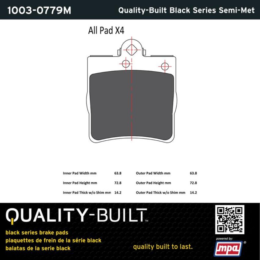 MPA 1003-0779M Quality-Built Black Series Semi-Metallic Brake Pads w/ Hardware