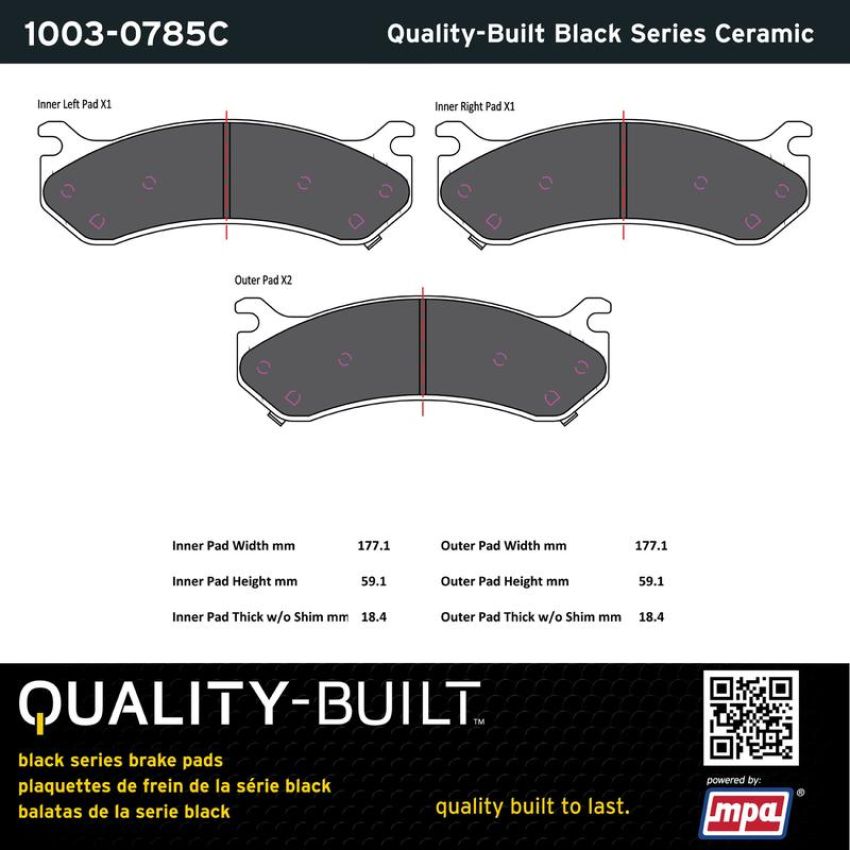 MPA 1003-0785C Quality-Built Black Series Ceramic Brake Pads w/ Hardware