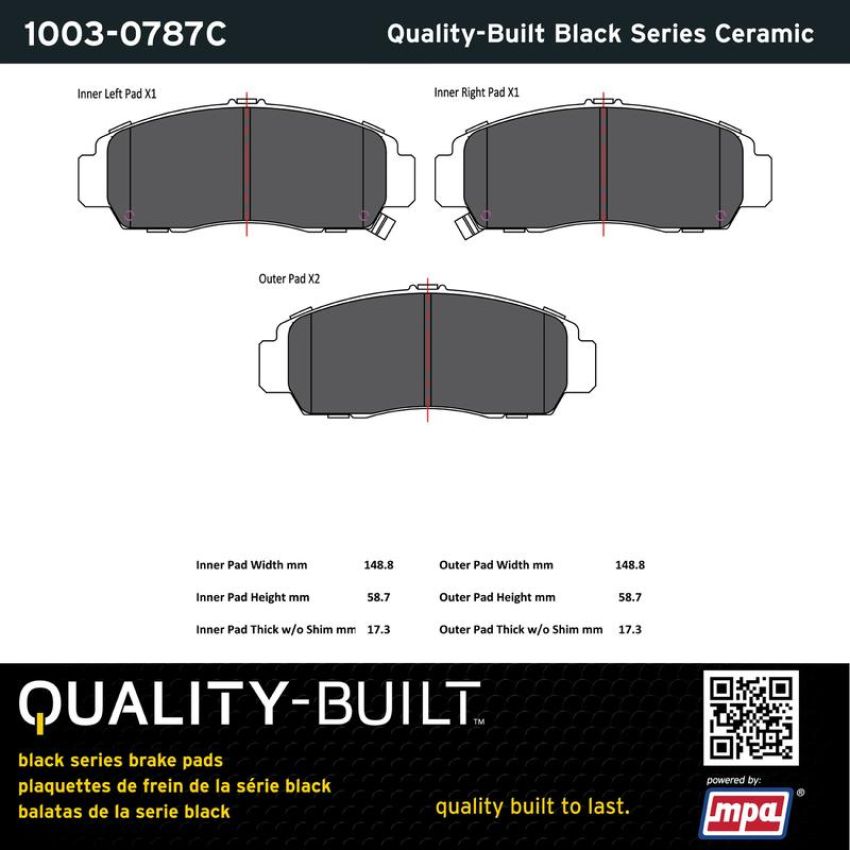 MPA 1003-0787C Quality-Built Black Series Ceramic Brake Pads w/ Hardware