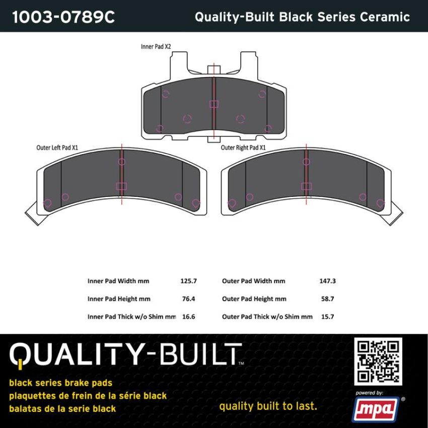 MPA 1003-0789C Quality-Built Black Series Ceramic Brake Pads w/ Hardware