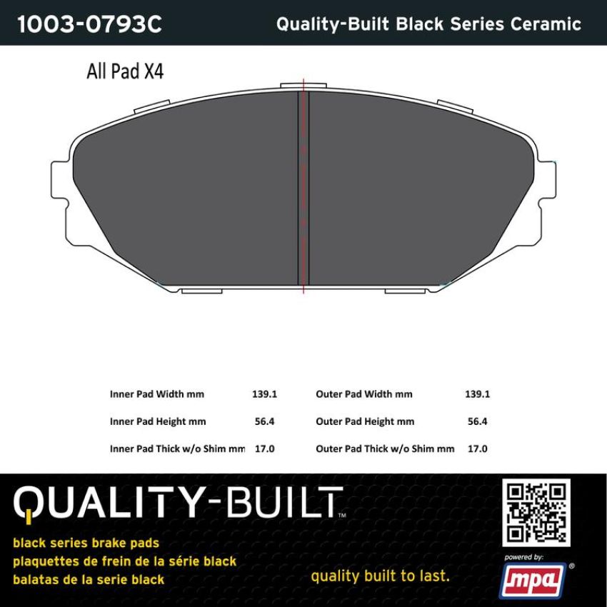 MPA 1003-0793C Quality-Built Black Series Ceramic Brake Pads w/ Hardware