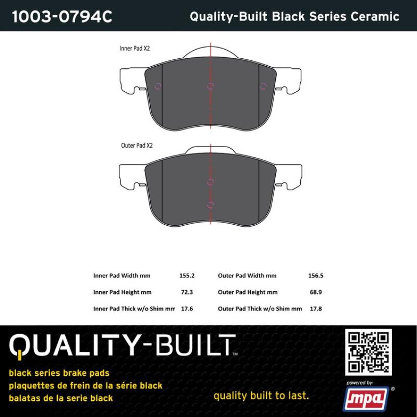 MPA 1003-0794C Quality-Built Black Series Ceramic Brake Pads w/ Hardware