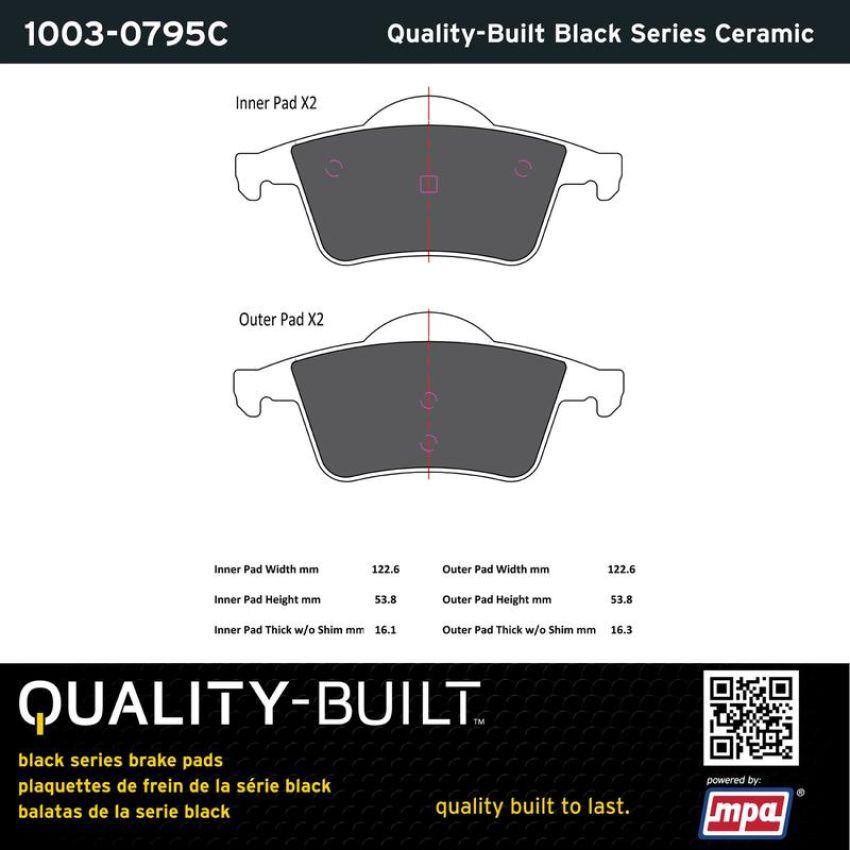 MPA 1003-0795C Quality-Built Black Series Ceramic Brake Pads w/ Hardware